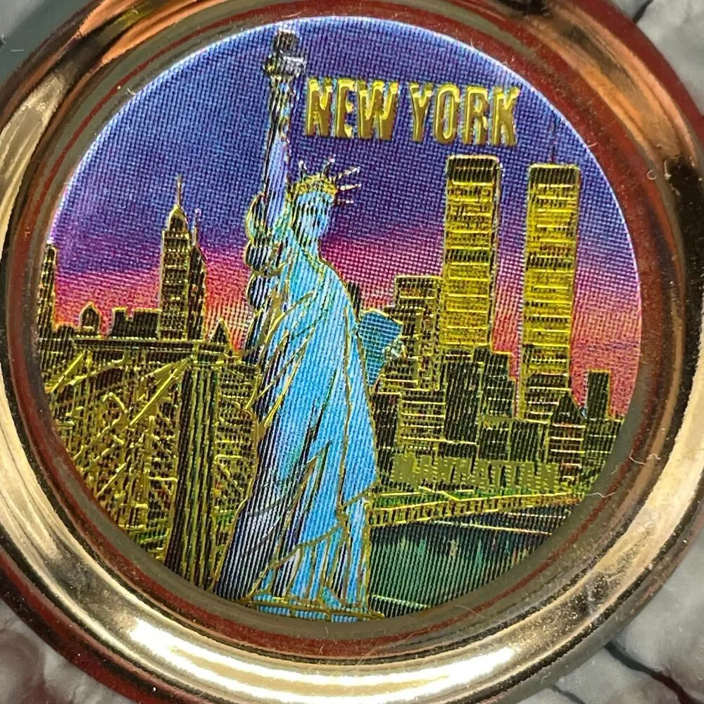 Vintage Chokin Art New York City Mini Plate 24KT Gold Edge Statue Of Liberty MCM